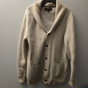 Tasso Elba Mens Lambs Wool Blend Button Beige Cardigan Sweater Size Medium
